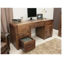 Hampshire Solid Walnut Twin Pedestal Computer Desk -Cheap Office Desks Store 020322