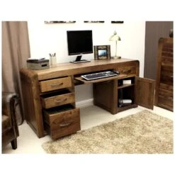 Hampshire Solid Walnut Twin Pedestal Computer Desk -Cheap Office Desks Store 020323