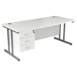Karbon K3 Rectangular Deluxe Cantilever Desk With Single Fixed Pedestal -Cheap Office Desks Store 090588