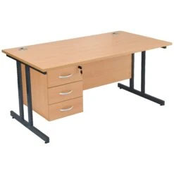 Karbon K3 Rectangular Deluxe Cantilever Desk With Single Fixed Pedestal -Cheap Office Desks Store 090671