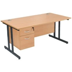 Karbon K3 Rectangular Deluxe Cantilever Desk With Single Fixed Pedestal -Cheap Office Desks Store 090672