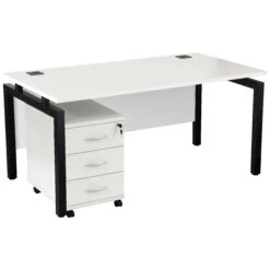 Karbon K4 Rectangular Bench Desks With Under Desk Mobile Pedestal -Cheap Office Desks Store 091701