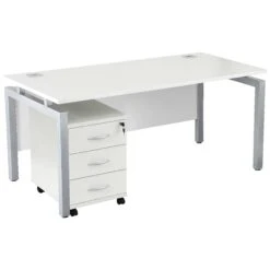 Karbon K4 Rectangular Bench Desks With Under Desk Mobile Pedestal -Cheap Office Desks Store 091704