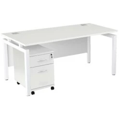 Karbon K4 Rectangular Bench Desks With Under Desk Mobile Pedestal -Cheap Office Desks Store 091705