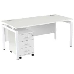 Karbon K4 Rectangular Bench Desks With Under Desk Mobile Pedestal -Cheap Office Desks Store 091706