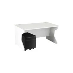 Karbon K4 Rectangular Panel End Desk With Low Mobile Metal Pedestal