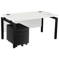 Karbon K4 Rectangular Bench Desks With Low Mobile Metal Pedestal