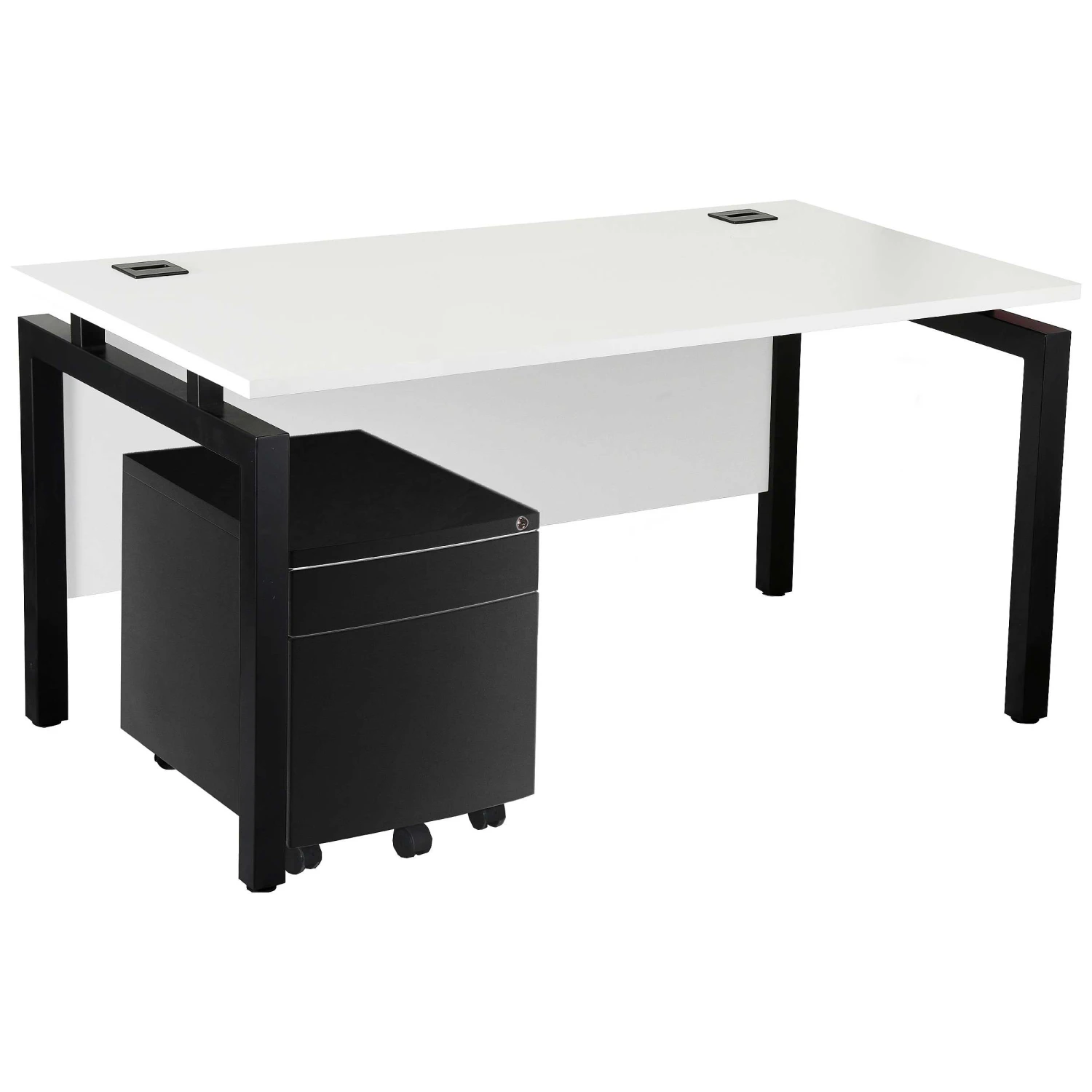 Karbon K4 Rectangular Bench Desks With Low Mobile Metal Pedestal 3 Karbon K4 Rectangular Bench Desks With Low Mobile Metal Pedestal