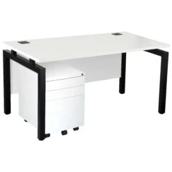 Karbon K4 Rectangular Bench Desks With 3 Drawer Metal Mobile Pedestal 24 Karbon K4 Rectangular Bench Desks With 3 Drawer Metal Mobile Pedestal -Cheap Office Desks Store 091841