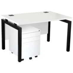 Karbon K4 Rectangular Bench Desks With 3 Drawer Metal Mobile Pedestal 33 Karbon K4 Rectangular Bench Desks With 3 Drawer Metal Mobile Pedestal -Cheap Office Desks Store 091844