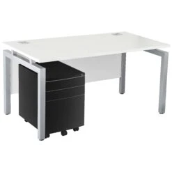 Karbon K4 Rectangular Bench Desks With 3 Drawer Metal Mobile Pedestal 25 Karbon K4 Rectangular Bench Desks With 3 Drawer Metal Mobile Pedestal -Cheap Office Desks Store 091845