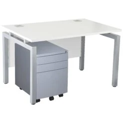 Karbon K4 Rectangular Bench Desks With 3 Drawer Metal Mobile Pedestal 39 Karbon K4 Rectangular Bench Desks With 3 Drawer Metal Mobile Pedestal -Cheap Office Desks Store 091849