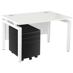 Karbon K4 Rectangular Bench Desks With 3 Drawer Metal Mobile Pedestal 41 Karbon K4 Rectangular Bench Desks With 3 Drawer Metal Mobile Pedestal -Cheap Office Desks Store 091854