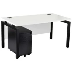 Karbon K4 Rectangular Bench Desk With 3 Drawer Slimline Mobile Metal Pedestal