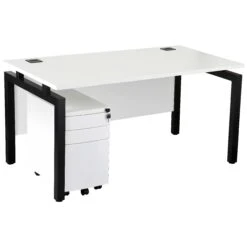 Karbon K4 Rectangular Bench Desk With 3 Drawer Slimline Mobile Metal Pedestal -Cheap Office Desks Store 091861