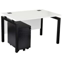 Karbon K4 Rectangular Bench Desk With 3 Drawer Slimline Mobile Metal Pedestal -Cheap Office Desks Store 091862