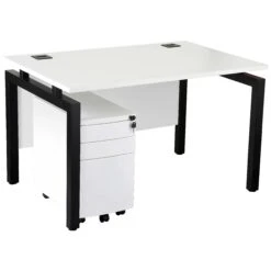 Karbon K4 Rectangular Bench Desk With 3 Drawer Slimline Mobile Metal Pedestal -Cheap Office Desks Store 091864