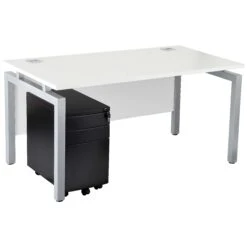 Karbon K4 Rectangular Bench Desk With 3 Drawer Slimline Mobile Metal Pedestal -Cheap Office Desks Store 091865