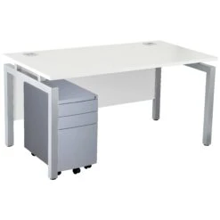 Karbon K4 Rectangular Bench Desk With 3 Drawer Slimline Mobile Metal Pedestal -Cheap Office Desks Store 091866