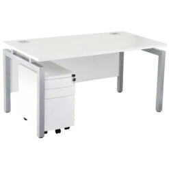 Karbon K4 Rectangular Bench Desk With 3 Drawer Slimline Mobile Metal Pedestal -Cheap Office Desks Store 091867