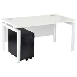 Karbon K4 Rectangular Bench Desk With 3 Drawer Slimline Mobile Metal Pedestal -Cheap Office Desks Store 091871