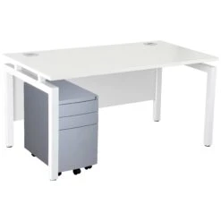 Karbon K4 Rectangular Bench Desk With 3 Drawer Slimline Mobile Metal Pedestal -Cheap Office Desks Store 091872