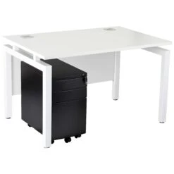 Karbon K4 Rectangular Bench Desk With 3 Drawer Slimline Mobile Metal Pedestal -Cheap Office Desks Store 091874