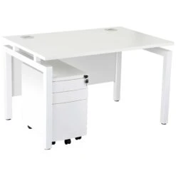 Karbon K4 Rectangular Bench Desk With 3 Drawer Slimline Mobile Metal Pedestal -Cheap Office Desks Store 091876
