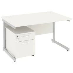 NEXT DAY Vogue White Rectangular Cantilever Desks With Mobile Pedestal -Cheap Office Desks Store 093626