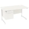 NEXT DAY Vogue White Rectangular Cantilever Desks With Single Fixed Pedestal -Cheap Office Desks Store 093630
