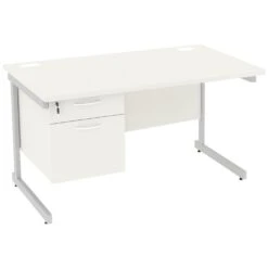 NEXT DAY Vogue White Rectangular Cantilever Desks With Single Fixed Pedestal -Cheap Office Desks Store 093631