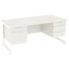 NEXT DAY Vogue White Rectangular Cantilever Desks With Double Fixed Pedestals -Cheap Office Desks Store 093636