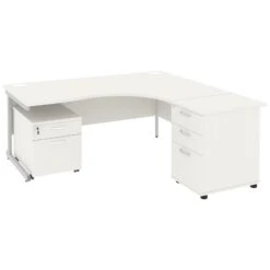 NEXT DAY Vogue White Ergonomic Cantilever Desks With Desk High & Mobile Pedestal -Cheap Office Desks Store 093649