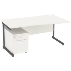 NEXT DAY Vogue White Wave Cantilever Desks With Mobile Pedestal -Cheap Office Desks Store 093681