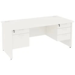 NEXT DAY Vogue White Rectangular Panel End Desks With Double Fixed Pedestals