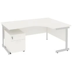 NEXT DAY Vogue White Ergonomic Cantilever Desks With Mobile Pedestal -Cheap Office Desks Store 093943