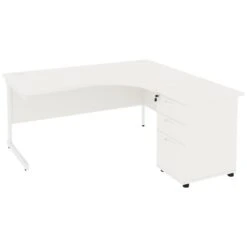 NEXT DAY Vogue White Ergonomic Cantilever Desks With Desk High Pedestal