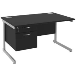 NEXT DAY Eclipse Black Rectangular Cantilever Desks With Single Fixed Pedestal