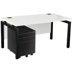 Karbon K4 Rectangular Bench Desks With 3 Drawer Metal Mobile Pedestal