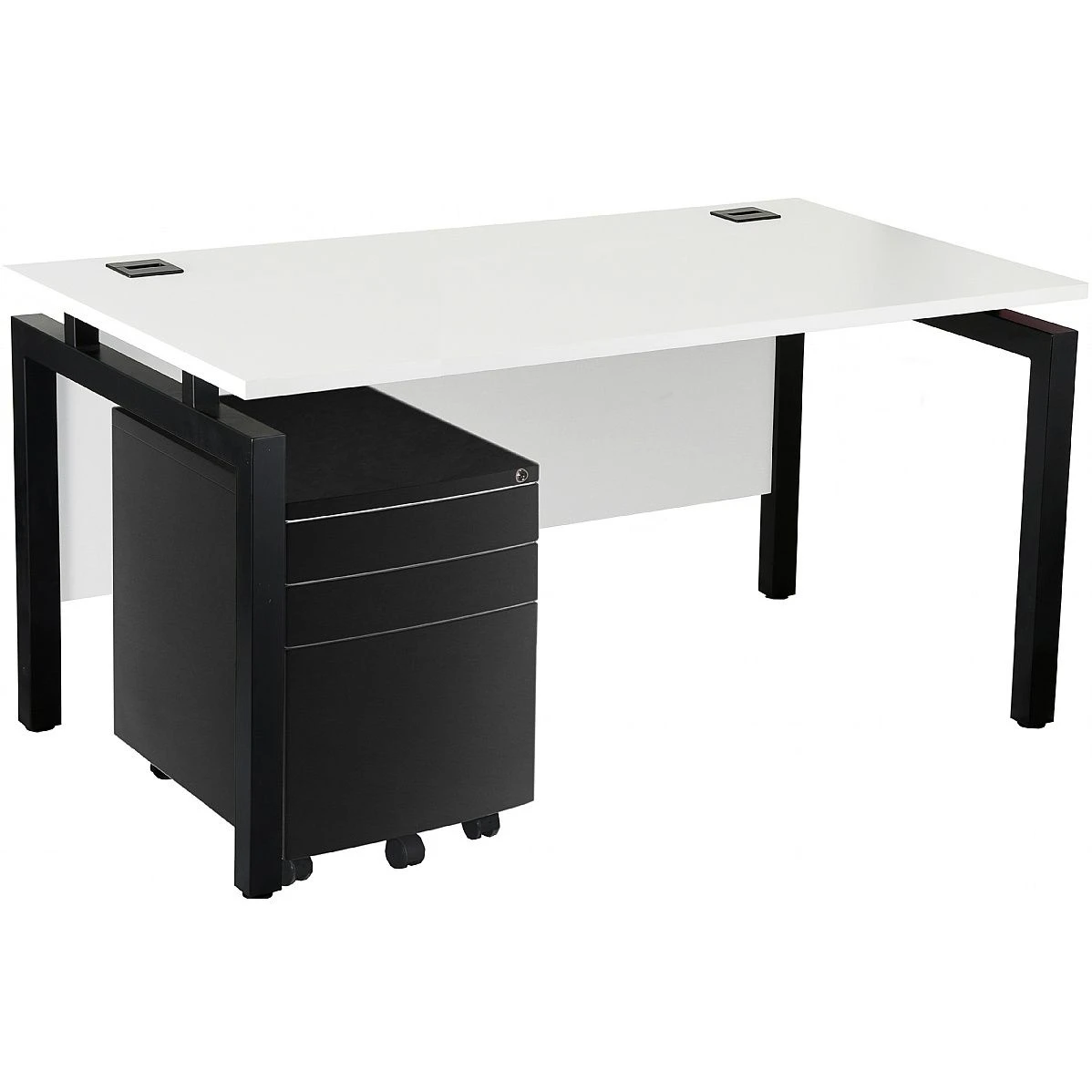 Karbon K4 Rectangular Bench Desks With 3 Drawer Metal Mobile Pedestal 3 Karbon K4 Rectangular Bench Desks With 3 Drawer Metal Mobile Pedestal