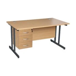 Karbon K3 Rectangular Deluxe Cantilever Desk With Single Fixed Pedestal -Cheap Office Desks Store 110981