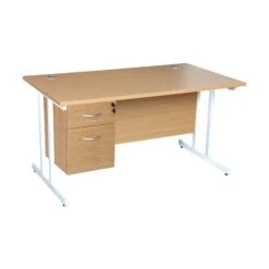 Karbon K3 Rectangular Deluxe Cantilever Desk With Single Fixed Pedestal -Cheap Office Desks Store 110983